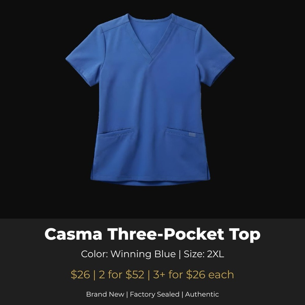 NWT FIGS Casma Three-Pocket Scrub Top Winning Blue 2XL Sealed